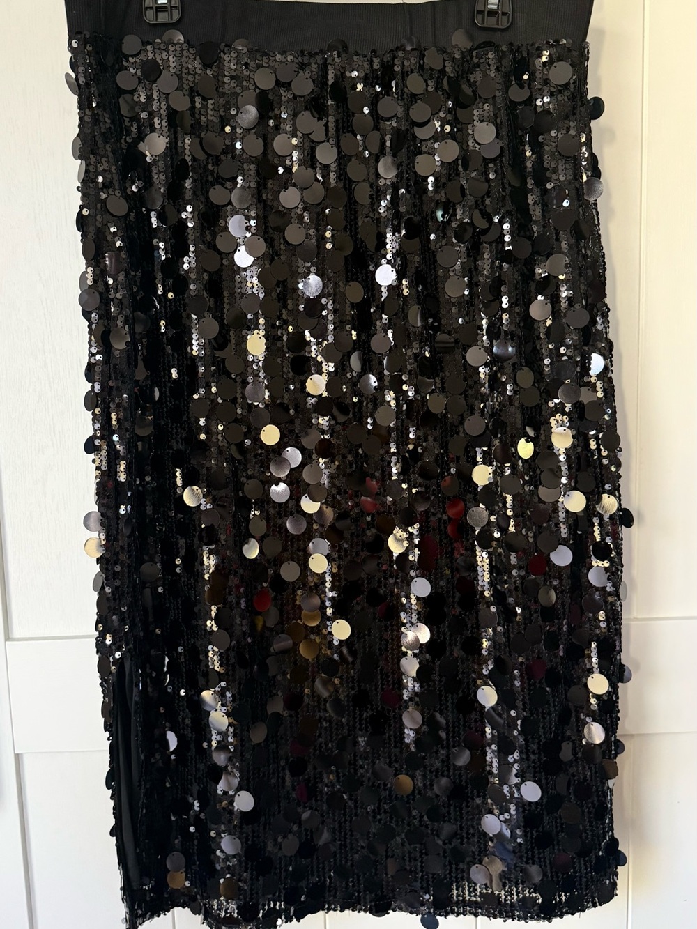 Black Sequin Fringe Pencil Skirt